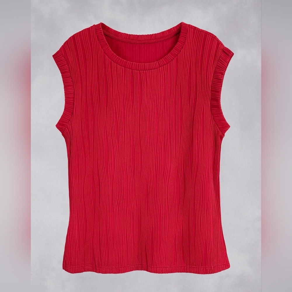 Textured Ribbed Sleeveless Top BrickRed Size Large